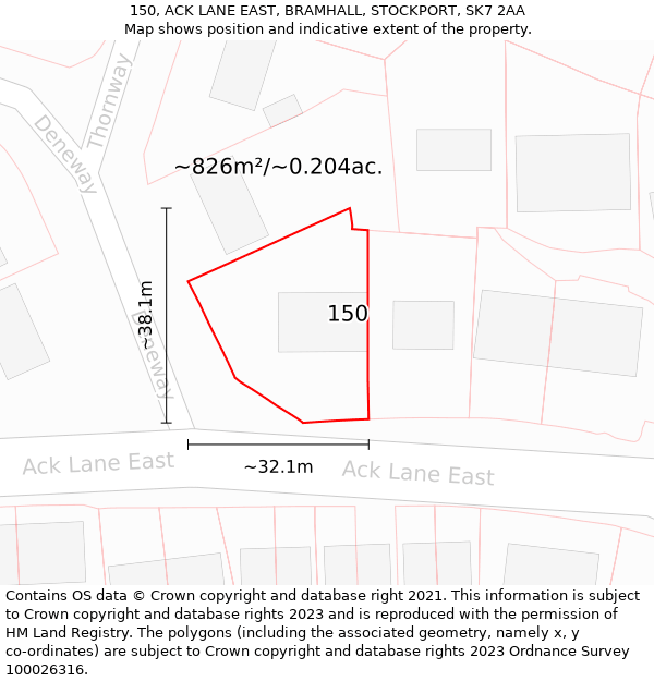 150, ACK LANE EAST, BRAMHALL, STOCKPORT, SK7 2AA: Plot and title map