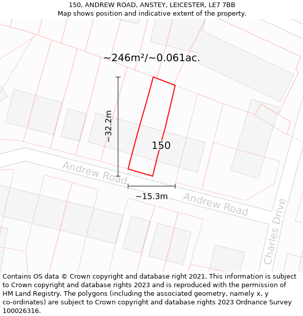 150, ANDREW ROAD, ANSTEY, LEICESTER, LE7 7BB: Plot and title map