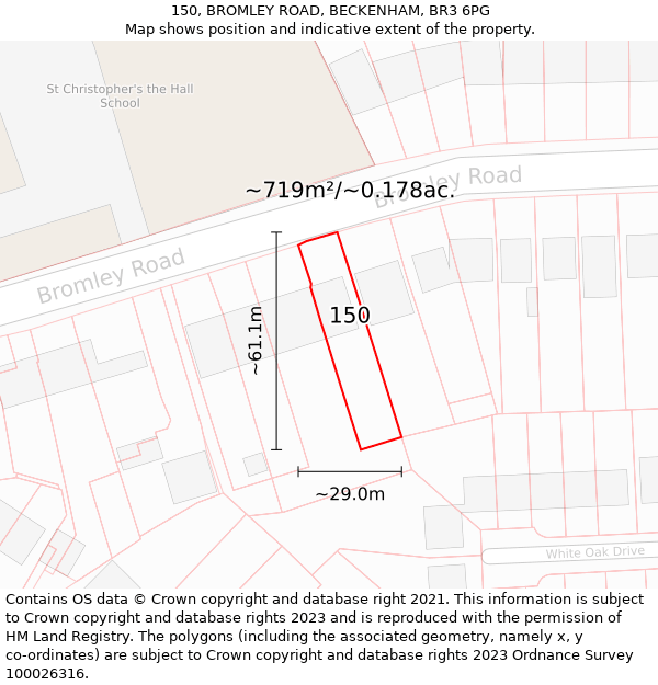 150, BROMLEY ROAD, BECKENHAM, BR3 6PG: Plot and title map