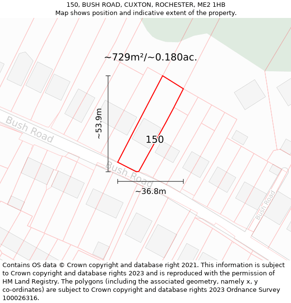 150, BUSH ROAD, CUXTON, ROCHESTER, ME2 1HB: Plot and title map