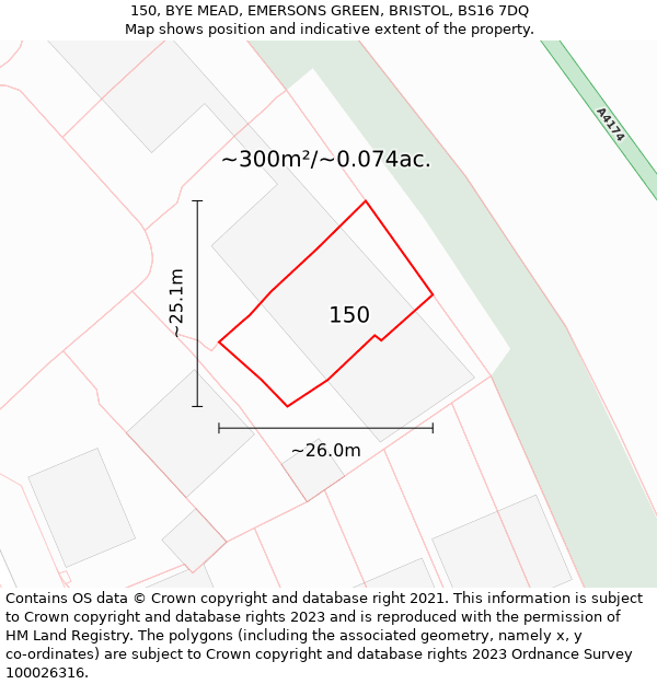 150, BYE MEAD, EMERSONS GREEN, BRISTOL, BS16 7DQ: Plot and title map