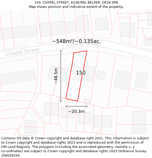 150, CHAPEL STREET, KILBURN, BELPER, DE56 0PB: Plot and title map