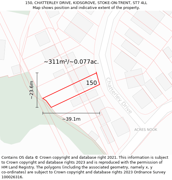 150, CHATTERLEY DRIVE, KIDSGROVE, STOKE-ON-TRENT, ST7 4LL: Plot and title map