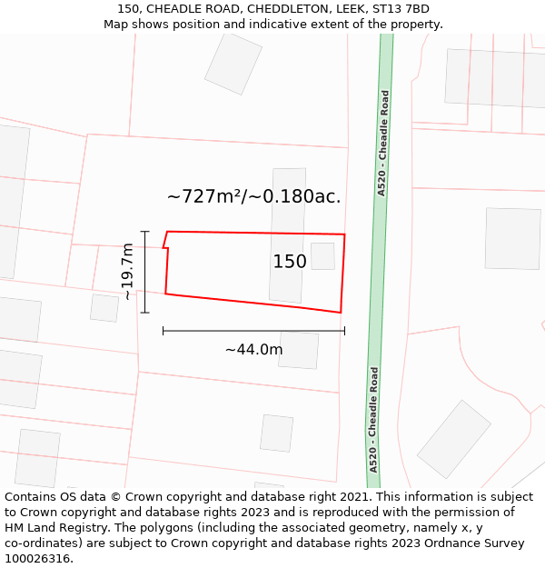 150, CHEADLE ROAD, CHEDDLETON, LEEK, ST13 7BD: Plot and title map