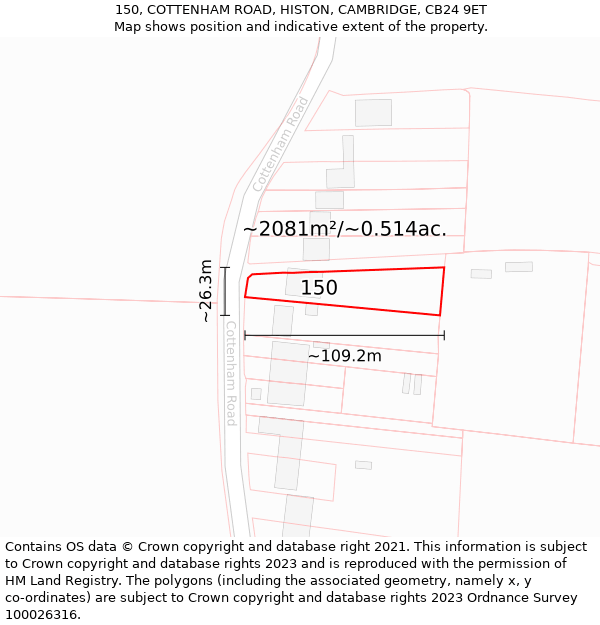 150, COTTENHAM ROAD, HISTON, CAMBRIDGE, CB24 9ET: Plot and title map