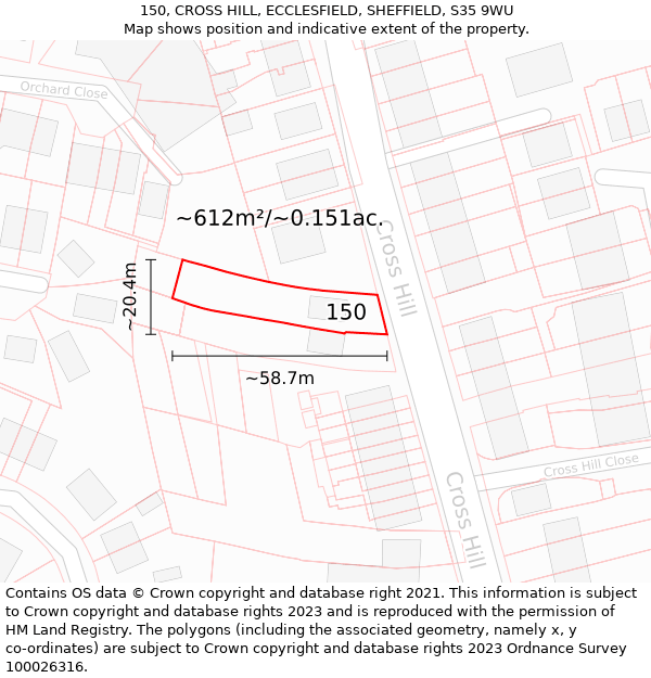 150, CROSS HILL, ECCLESFIELD, SHEFFIELD, S35 9WU: Plot and title map