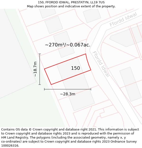 150, FFORDD IDWAL, PRESTATYN, LL19 7US: Plot and title map