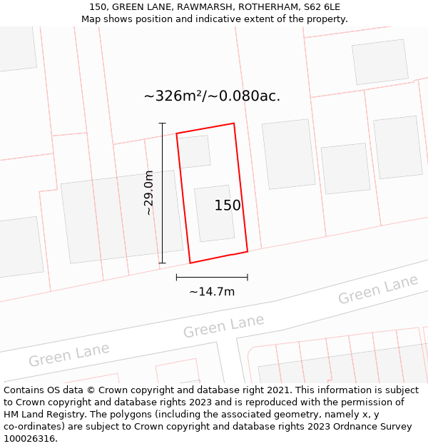 150, GREEN LANE, RAWMARSH, ROTHERHAM, S62 6LE: Plot and title map