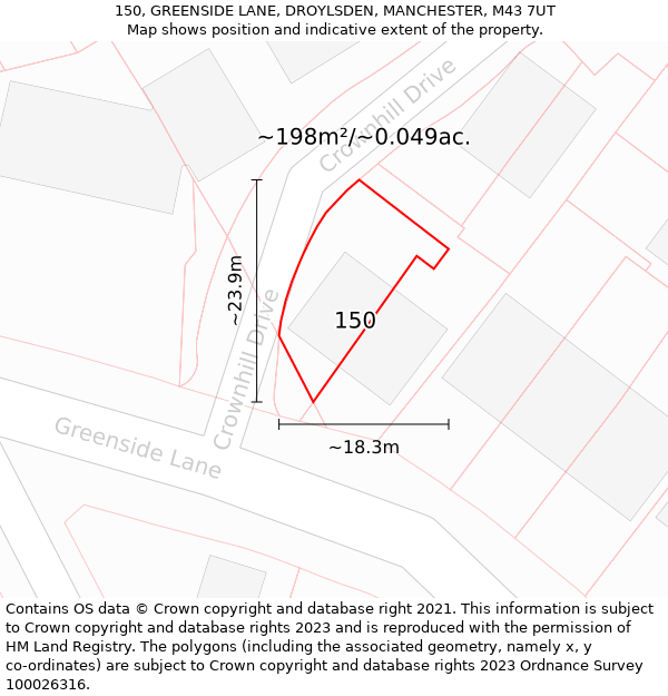 150, GREENSIDE LANE, DROYLSDEN, MANCHESTER, M43 7UT: Plot and title map