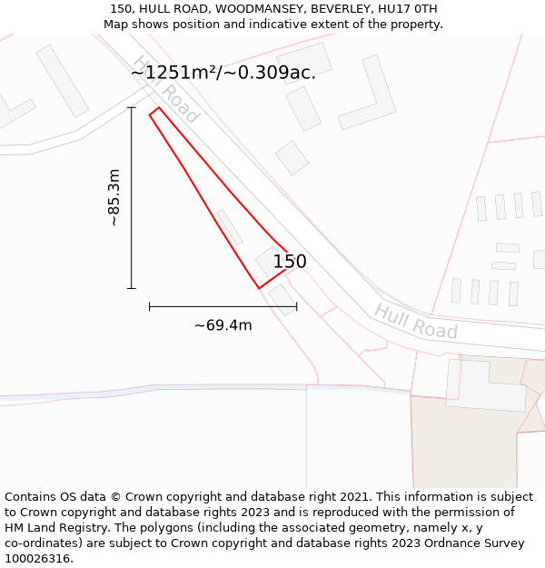 150, HULL ROAD, WOODMANSEY, BEVERLEY, HU17 0TH: Plot and title map