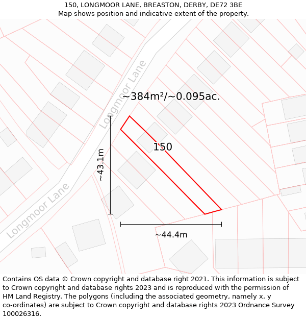 150, LONGMOOR LANE, BREASTON, DERBY, DE72 3BE: Plot and title map