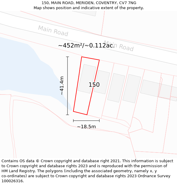 150, MAIN ROAD, MERIDEN, COVENTRY, CV7 7NG: Plot and title map