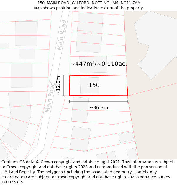 150, MAIN ROAD, WILFORD, NOTTINGHAM, NG11 7AA: Plot and title map