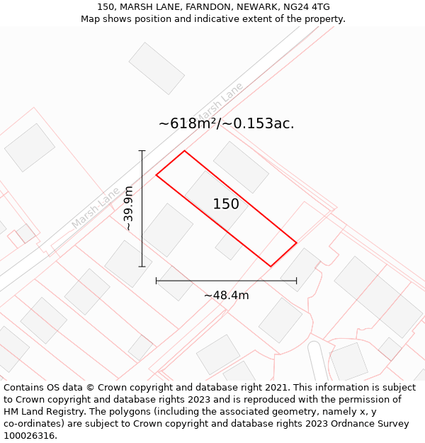 150, MARSH LANE, FARNDON, NEWARK, NG24 4TG: Plot and title map