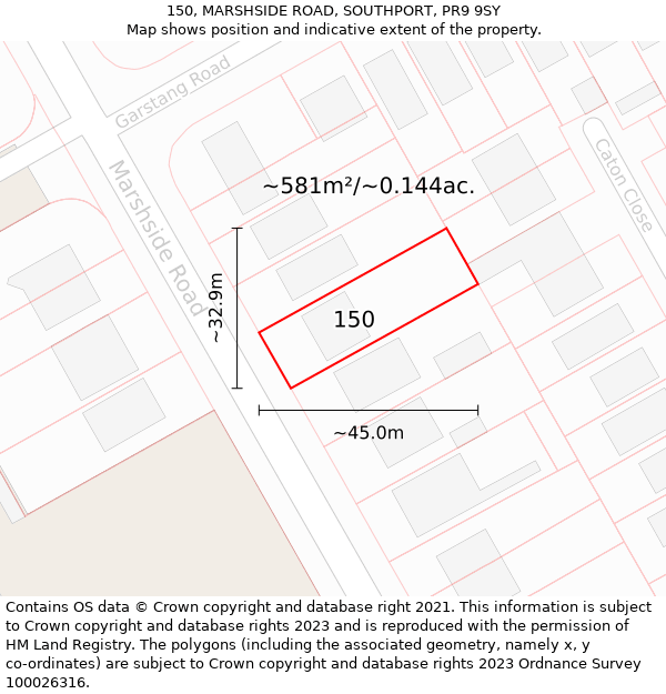 150, MARSHSIDE ROAD, SOUTHPORT, PR9 9SY: Plot and title map