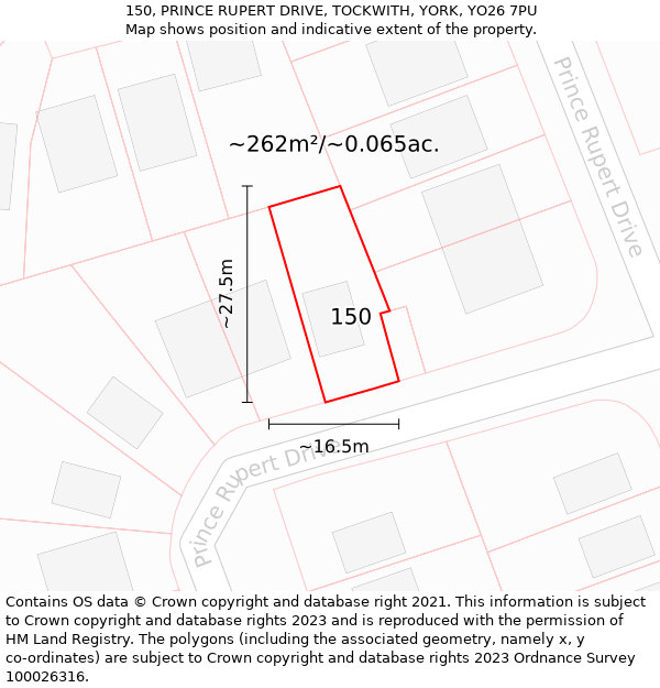 150, PRINCE RUPERT DRIVE, TOCKWITH, YORK, YO26 7PU: Plot and title map