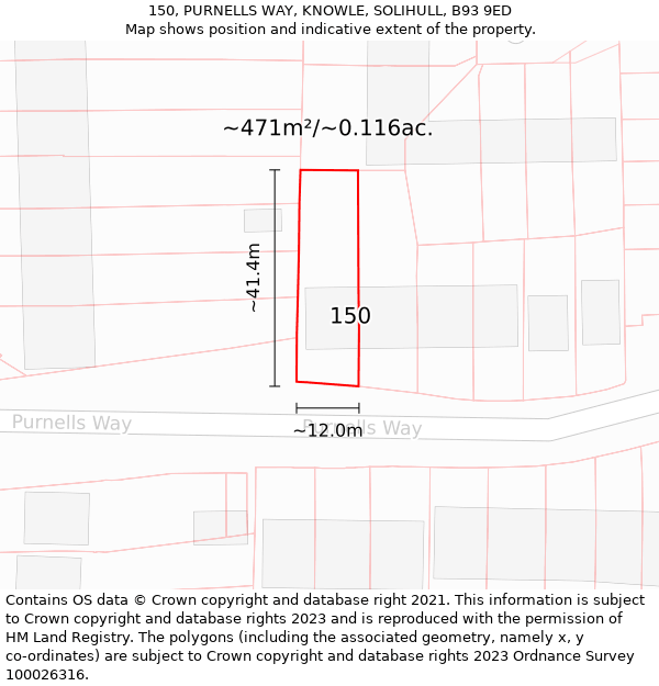 150, PURNELLS WAY, KNOWLE, SOLIHULL, B93 9ED: Plot and title map