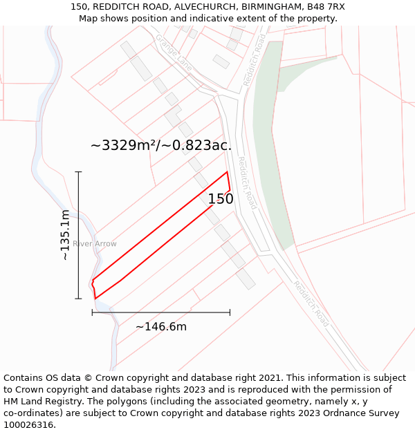 150, REDDITCH ROAD, ALVECHURCH, BIRMINGHAM, B48 7RX: Plot and title map