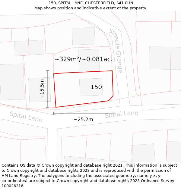 150, SPITAL LANE, CHESTERFIELD, S41 0HN: Plot and title map