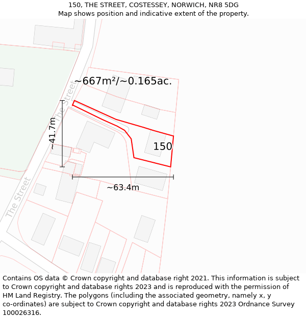 150, THE STREET, COSTESSEY, NORWICH, NR8 5DG: Plot and title map