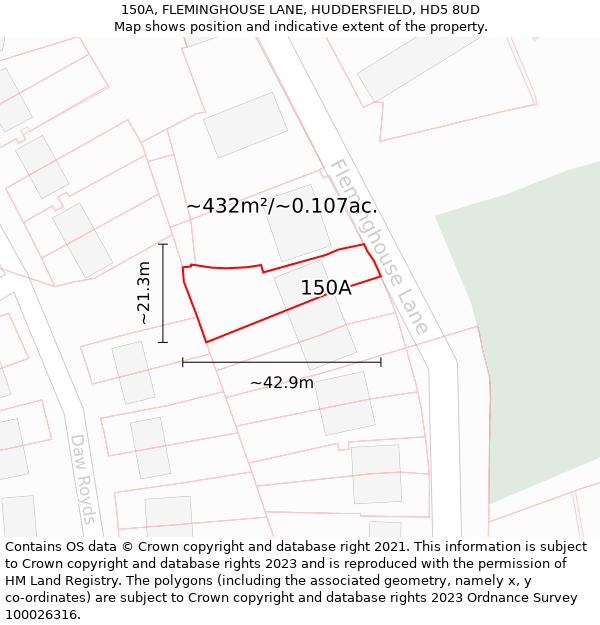 150A, FLEMINGHOUSE LANE, HUDDERSFIELD, HD5 8UD: Plot and title map