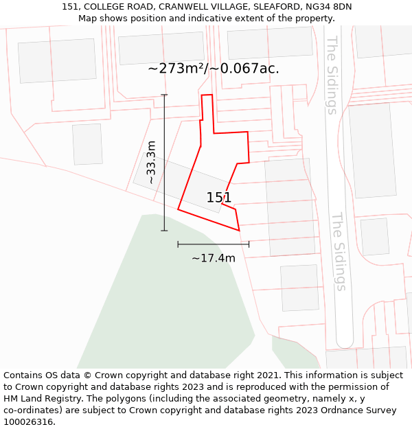 151, COLLEGE ROAD, CRANWELL VILLAGE, SLEAFORD, NG34 8DN: Plot and title map