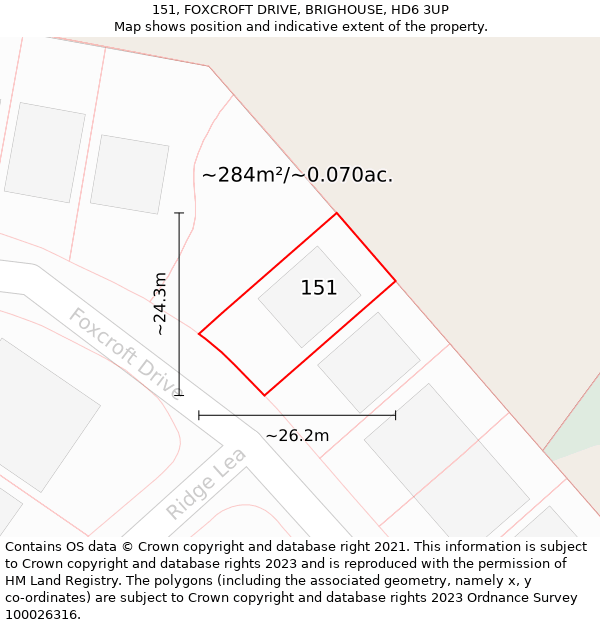 151, FOXCROFT DRIVE, BRIGHOUSE, HD6 3UP: Plot and title map