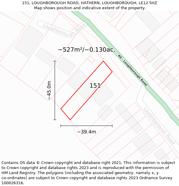 151, LOUGHBOROUGH ROAD, HATHERN, LOUGHBOROUGH, LE12 5HZ: Plot and title map