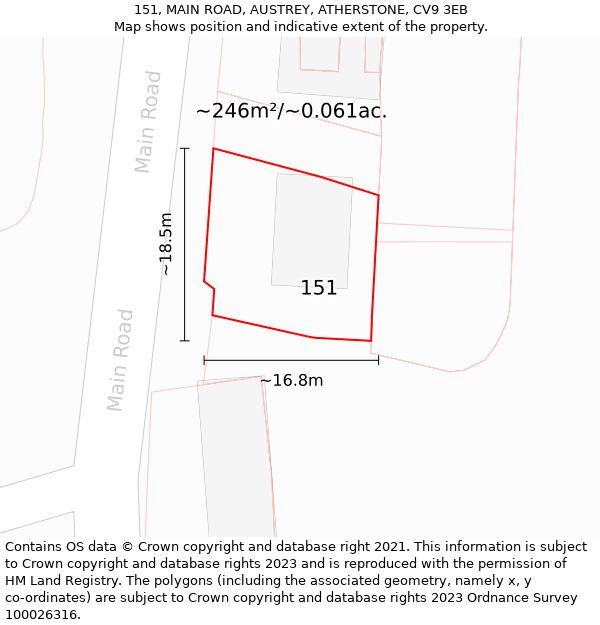 151, MAIN ROAD, AUSTREY, ATHERSTONE, CV9 3EB: Plot and title map