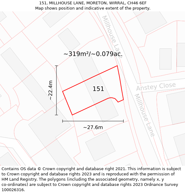 151, MILLHOUSE LANE, MORETON, WIRRAL, CH46 6EF: Plot and title map