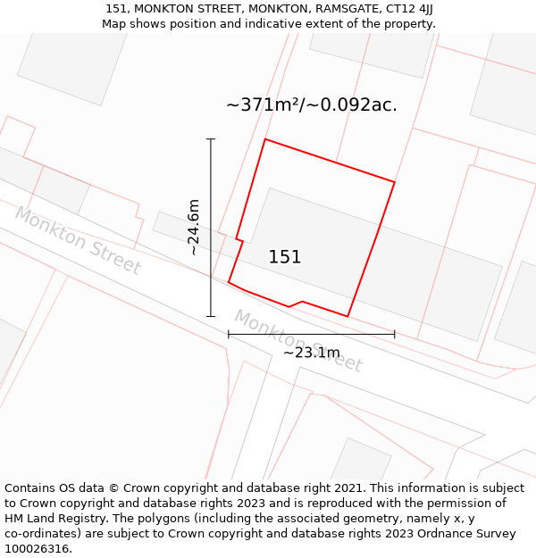 151, MONKTON STREET, MONKTON, RAMSGATE, CT12 4JJ: Plot and title map