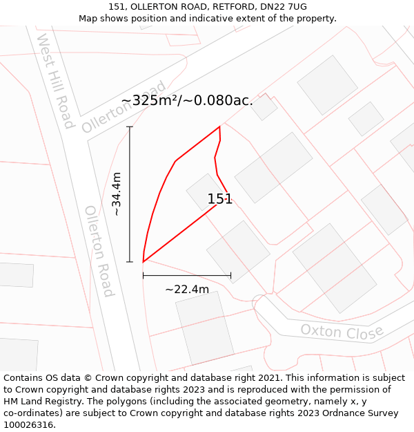 151, OLLERTON ROAD, RETFORD, DN22 7UG: Plot and title map