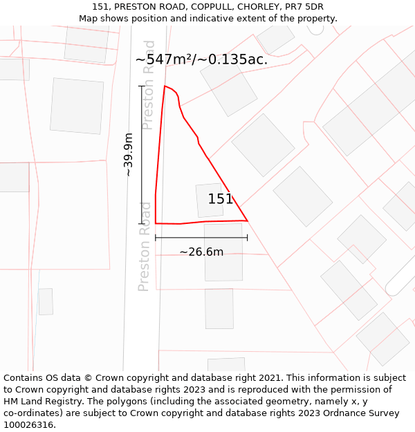 151, PRESTON ROAD, COPPULL, CHORLEY, PR7 5DR: Plot and title map