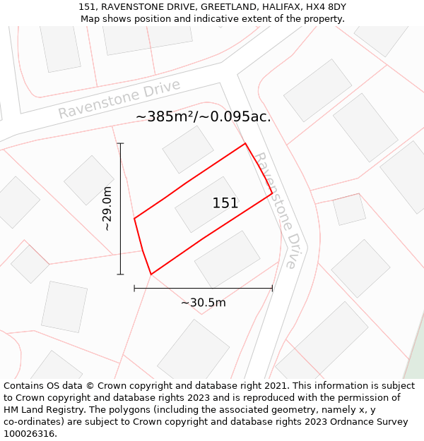 151, RAVENSTONE DRIVE, GREETLAND, HALIFAX, HX4 8DY: Plot and title map