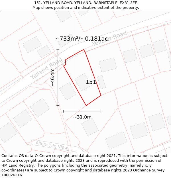 151, YELLAND ROAD, YELLAND, BARNSTAPLE, EX31 3EE: Plot and title map