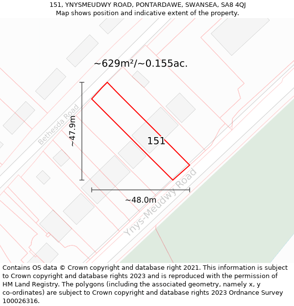 151, YNYSMEUDWY ROAD, PONTARDAWE, SWANSEA, SA8 4QJ: Plot and title map