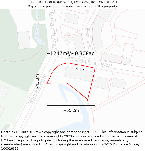 1517, JUNCTION ROAD WEST, LOSTOCK, BOLTON, BL6 4EH: Plot and title map