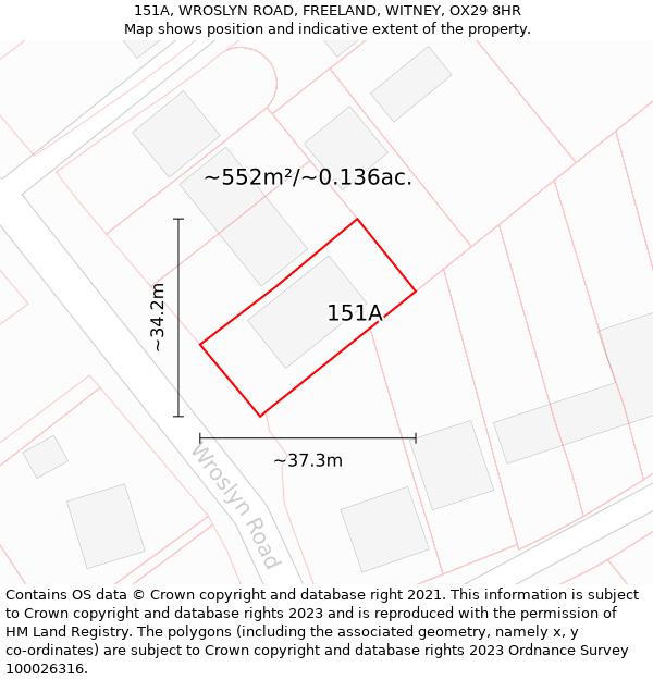 151A, WROSLYN ROAD, FREELAND, WITNEY, OX29 8HR: Plot and title map