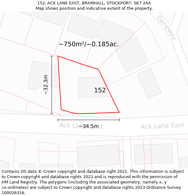 152, ACK LANE EAST, BRAMHALL, STOCKPORT, SK7 2AA: Plot and title map
