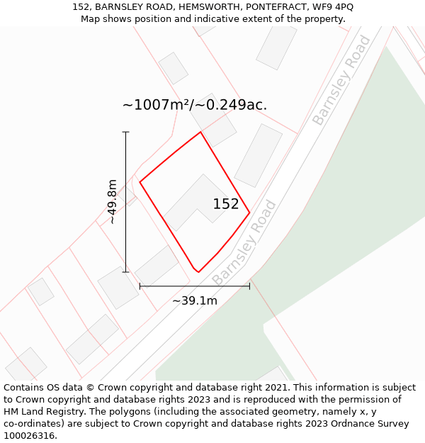 152, BARNSLEY ROAD, HEMSWORTH, PONTEFRACT, WF9 4PQ: Plot and title map