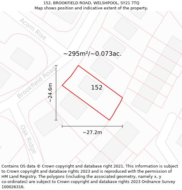 152, BROOKFIELD ROAD, WELSHPOOL, SY21 7TQ: Plot and title map