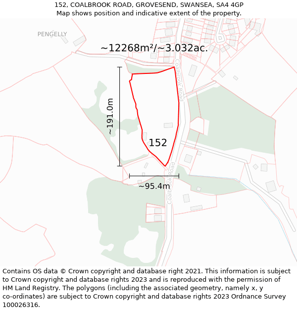 152, COALBROOK ROAD, GROVESEND, SWANSEA, SA4 4GP: Plot and title map