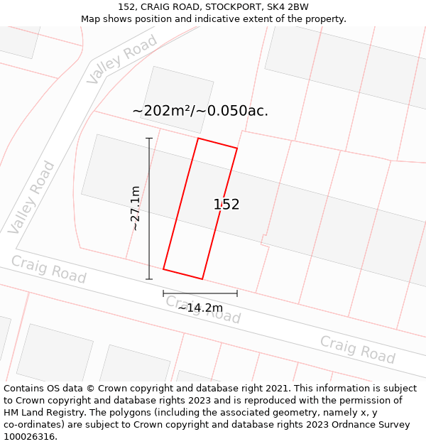 152, CRAIG ROAD, STOCKPORT, SK4 2BW: Plot and title map