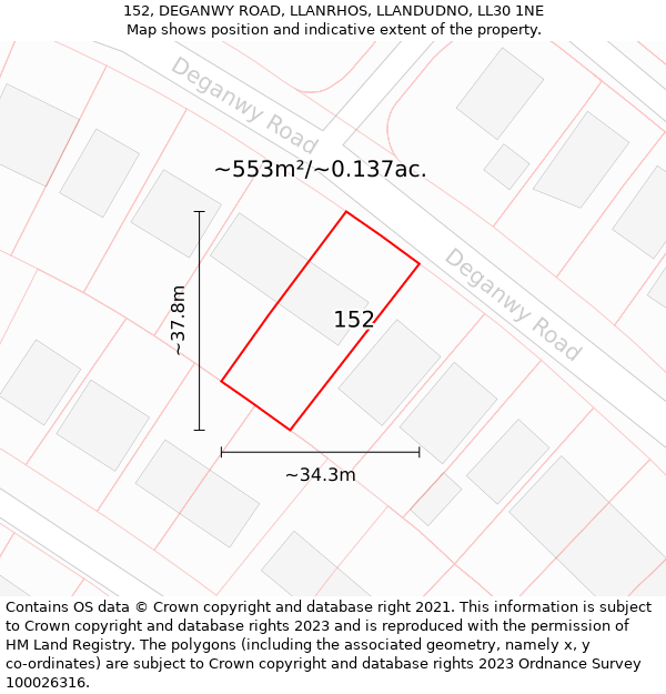 152, DEGANWY ROAD, LLANRHOS, LLANDUDNO, LL30 1NE: Plot and title map