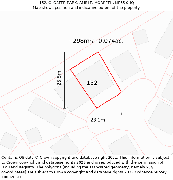 152, GLOSTER PARK, AMBLE, MORPETH, NE65 0HQ: Plot and title map