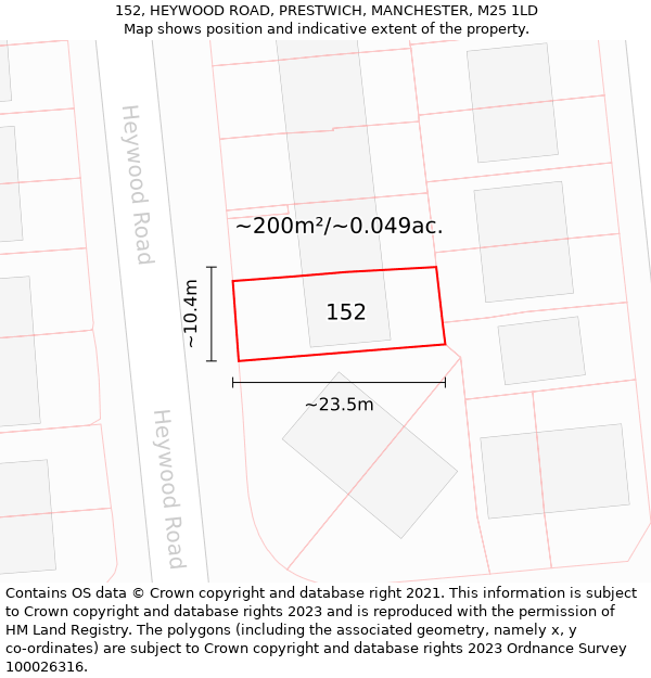 152, HEYWOOD ROAD, PRESTWICH, MANCHESTER, M25 1LD: Plot and title map