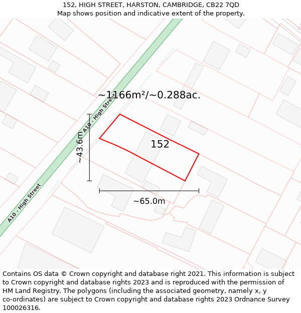 152, HIGH STREET, HARSTON, CAMBRIDGE, CB22 7QD: Plot and title map