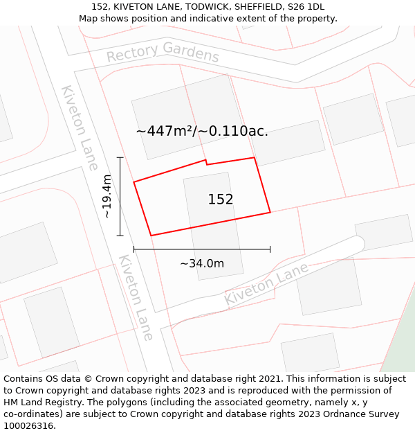 152, KIVETON LANE, TODWICK, SHEFFIELD, S26 1DL: Plot and title map