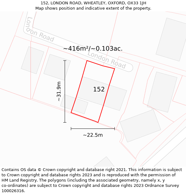 152, LONDON ROAD, WHEATLEY, OXFORD, OX33 1JH: Plot and title map