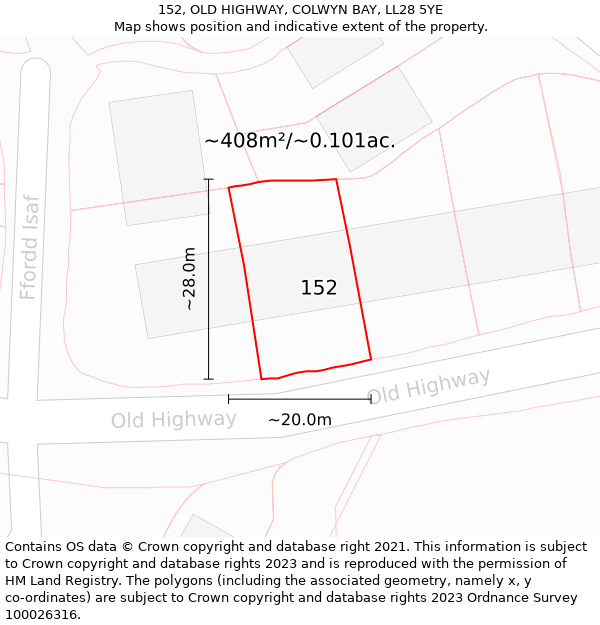 152, OLD HIGHWAY, COLWYN BAY, LL28 5YE: Plot and title map